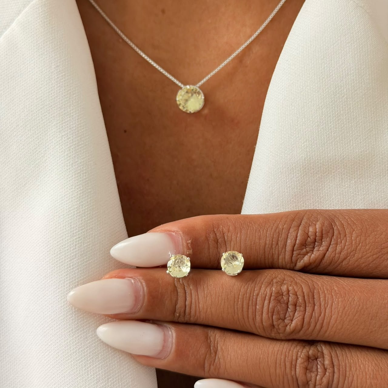 Conjunto Ponto de Luz Amarelo Citrino Semi Joia
