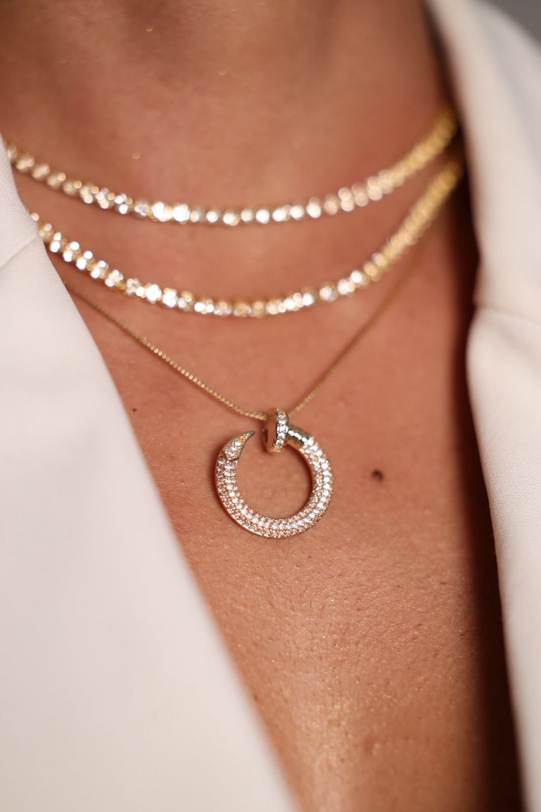 Conjunto Prego com Zircônias Cravejadas Folheado