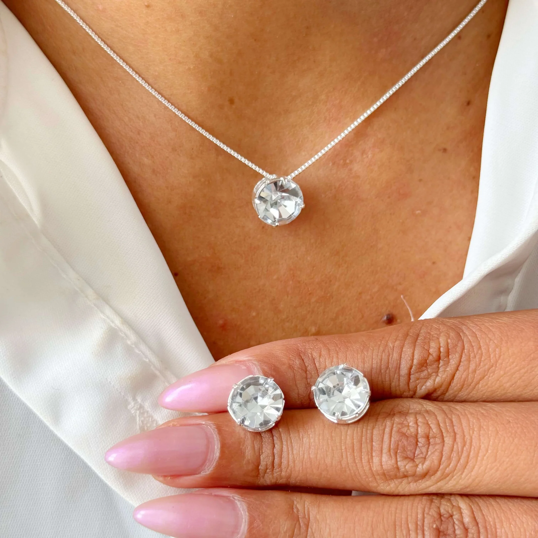 Conjunto Redondo Cristal Semi Joia