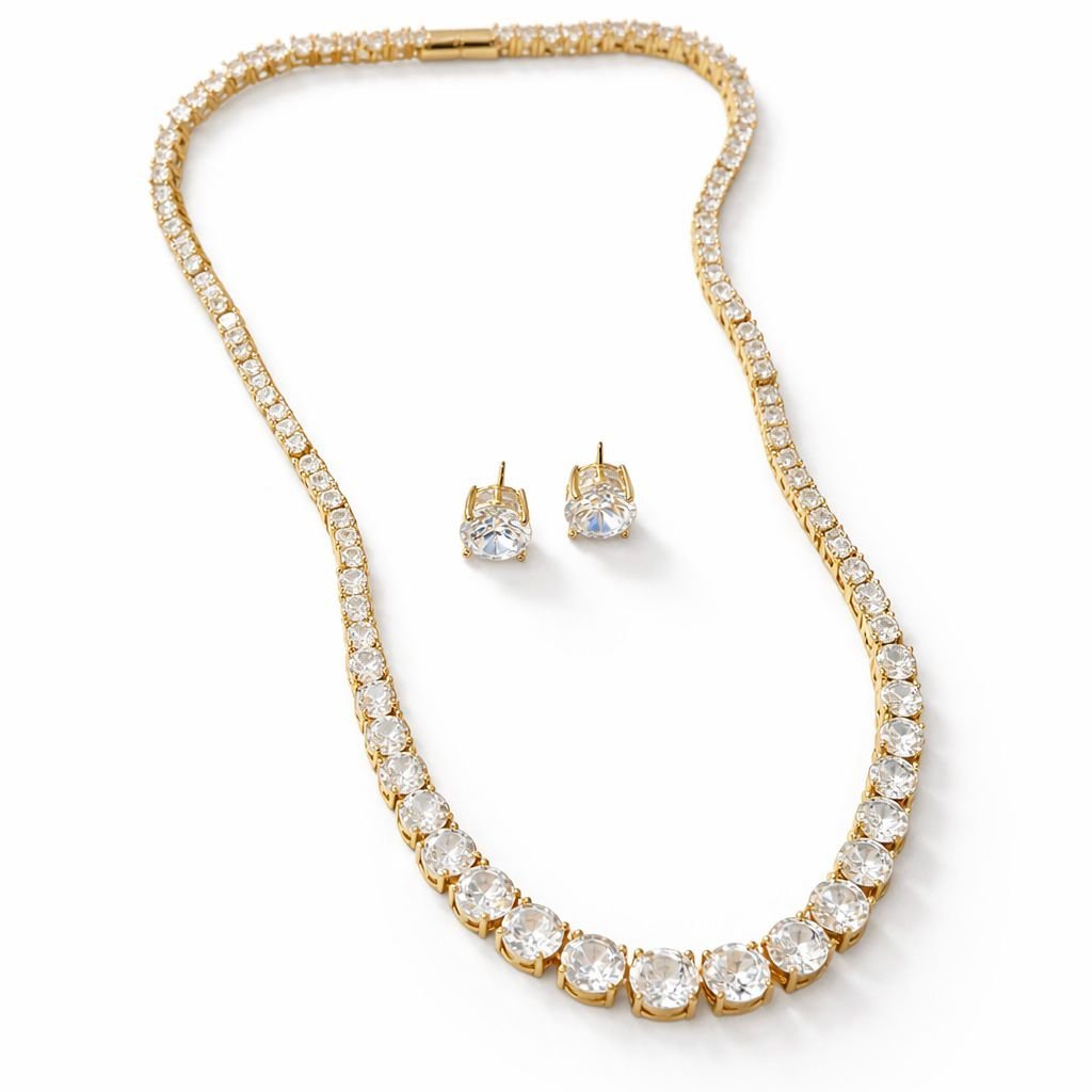 Conjunto Riviera Ponto de Luz Semi Joia com Zircônias Cravejadas