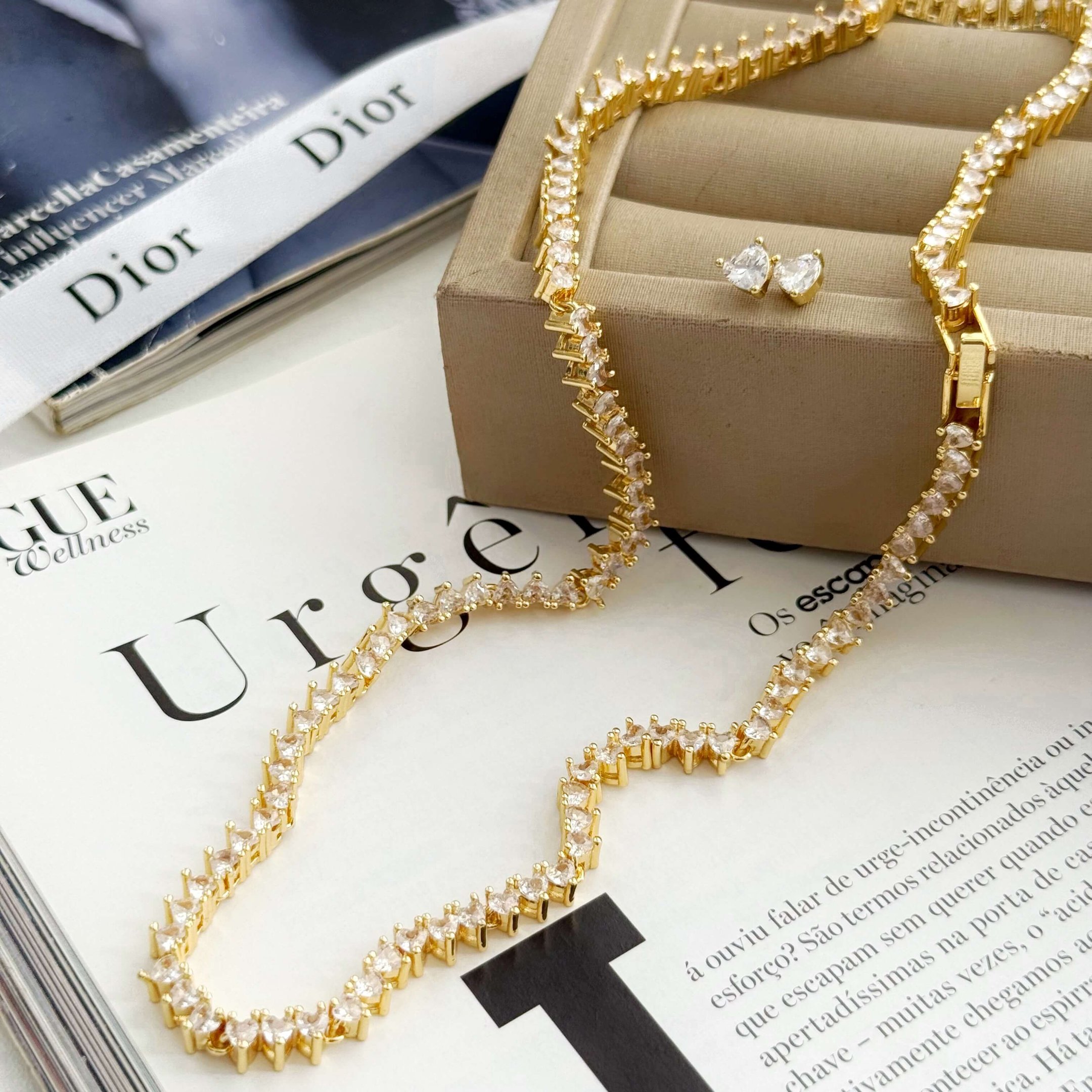 Conjunto Riviera Três Pontas Coração Semi Joia OURO