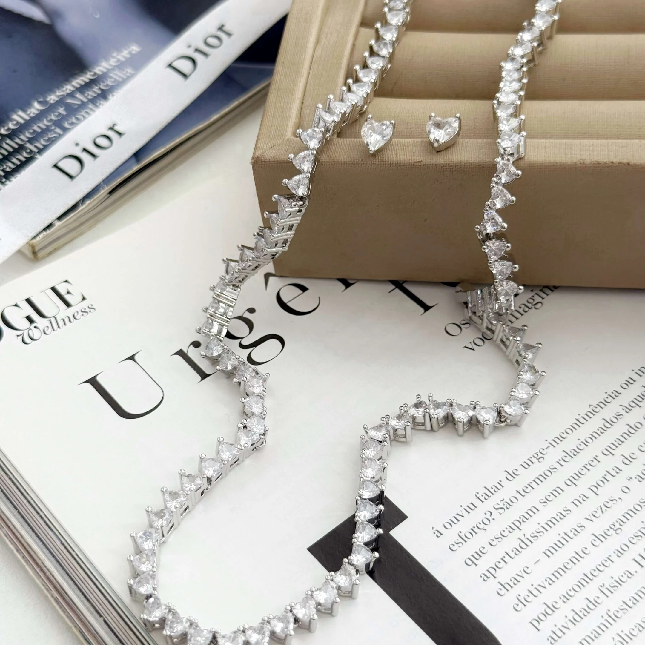 Conjunto Riviera Três Pontas Coração Semi Joia PRATA