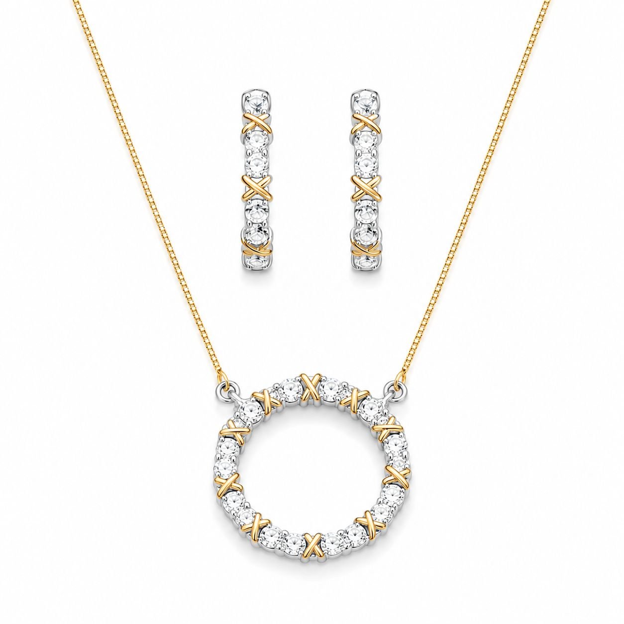 Conjunto X com Argola e Zircônias Cravejadas Folheado