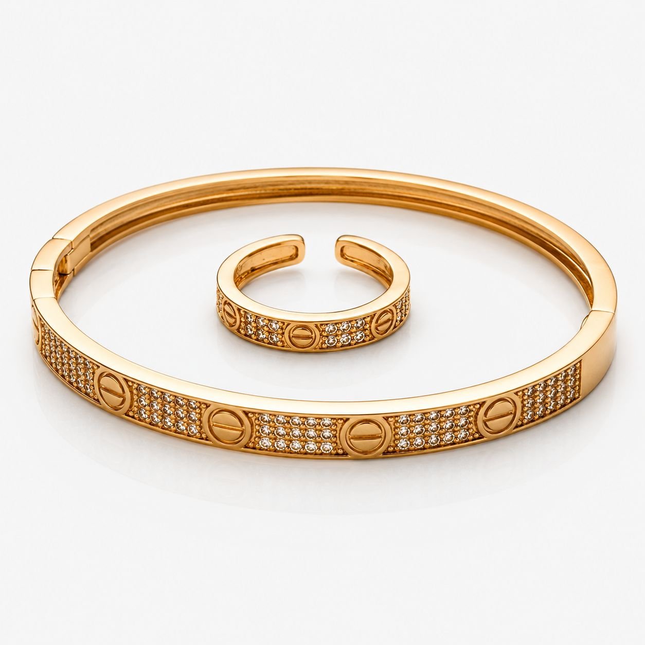 Kit Bracelete e Anel Ajustável Cart Folheados