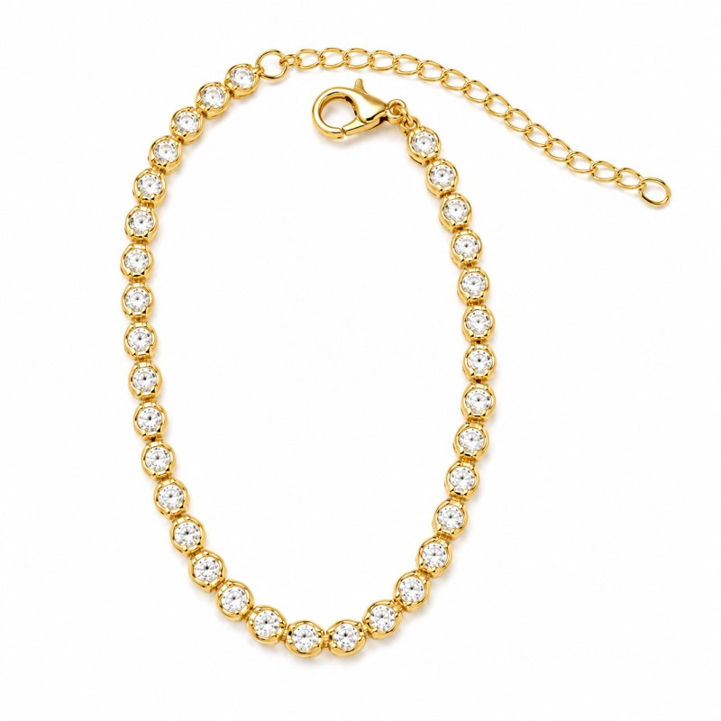 Pulseira Riviera Redonda Ajustável com Zircônias Semi Joia