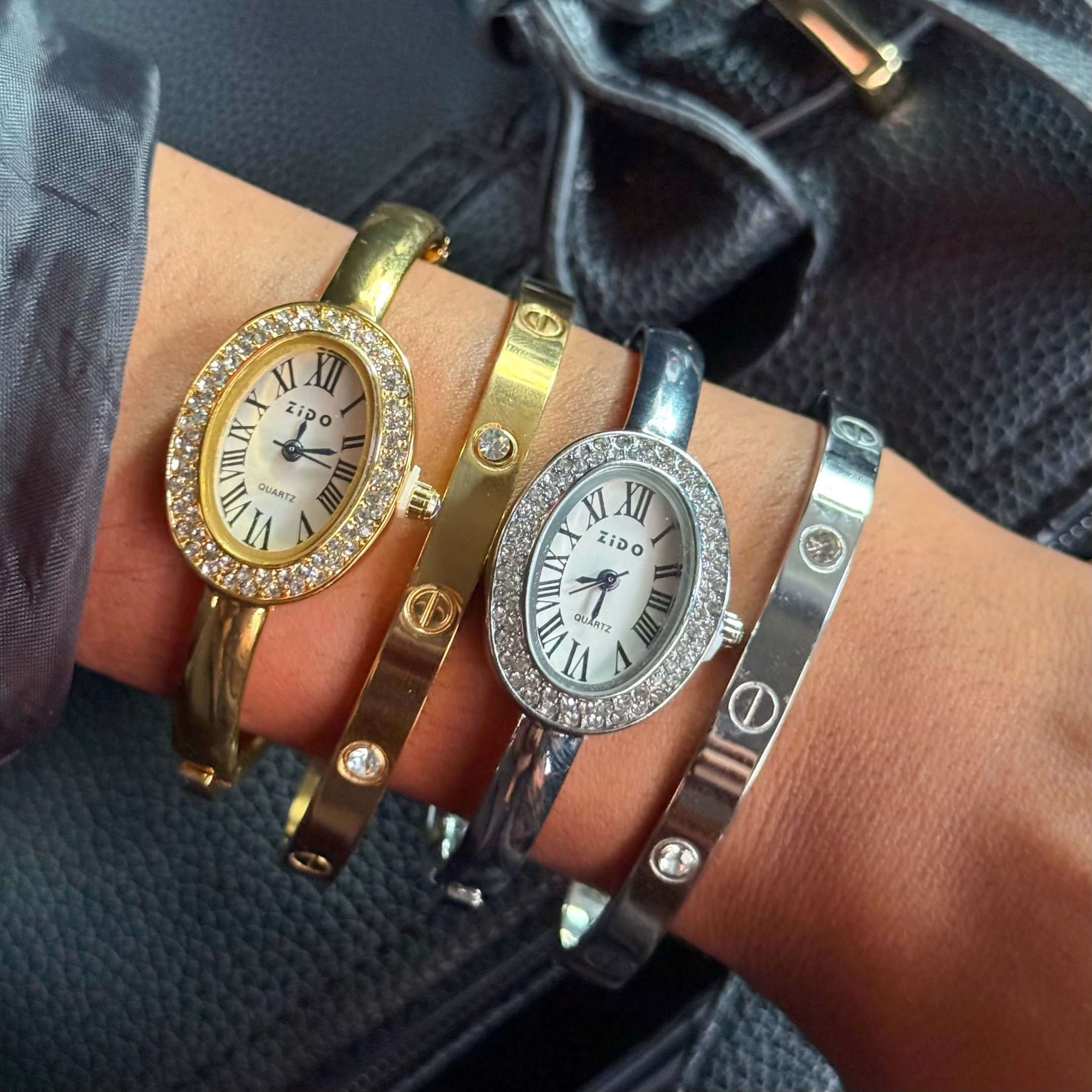 Relógio Bracelete Oval Luxo Slim Aço folheado Cravejado