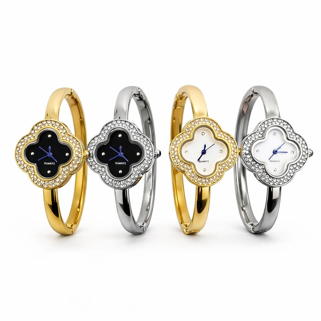 Relógio Trevo Bracelete com Zircônias Folheado