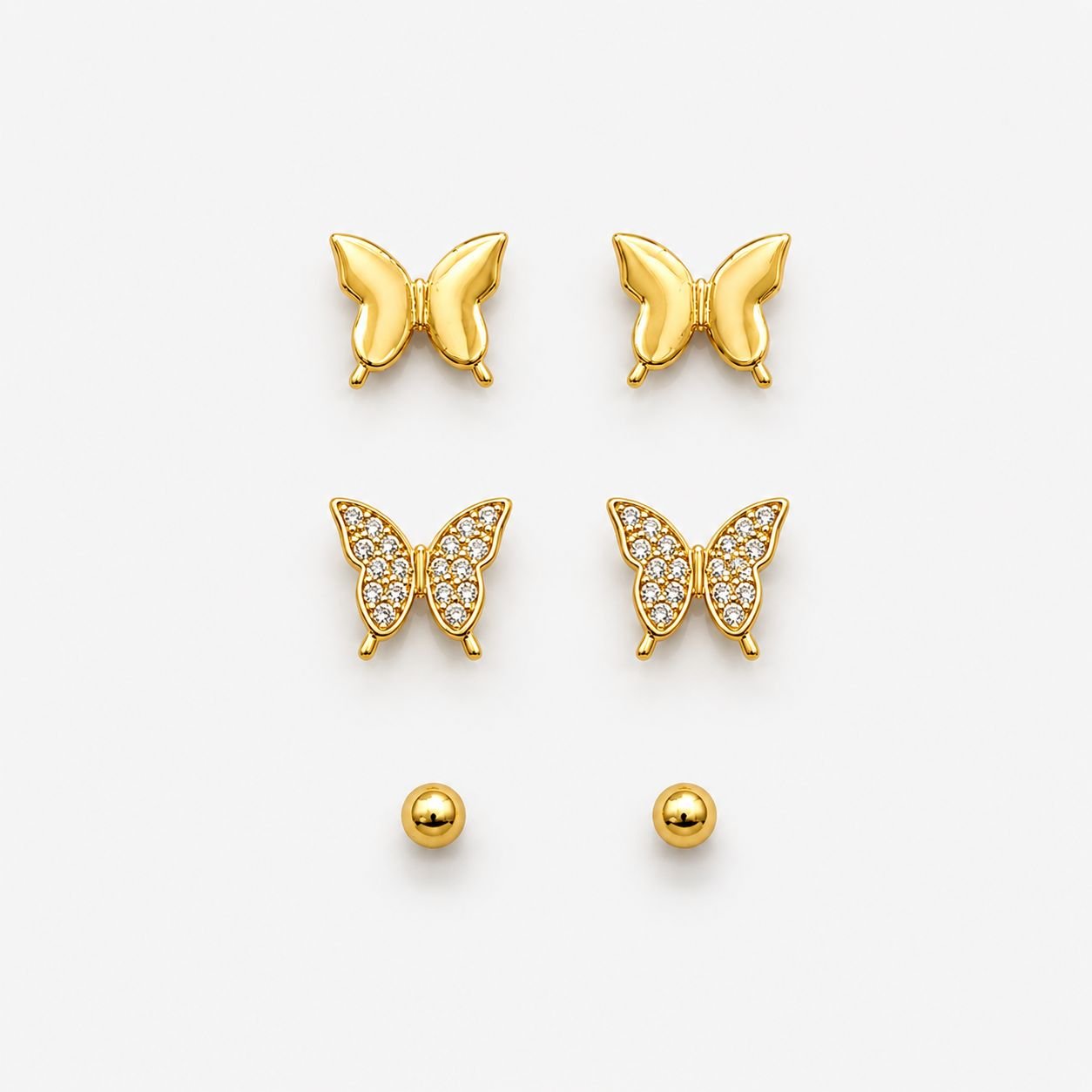 Trio de Brincos Borboleta Folheado